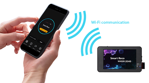 スマートフォンアプリを使って、映像の再生や保存、設定の変更、録画データのバックアップ等ができます